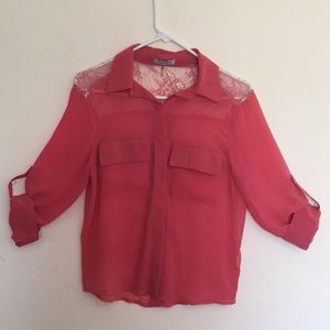 Pink lace back blouse